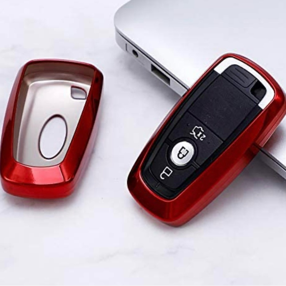 Set of 2 - FORD - Key Fob Cover - Case Protector Holder - Red Metallic Soft TPU